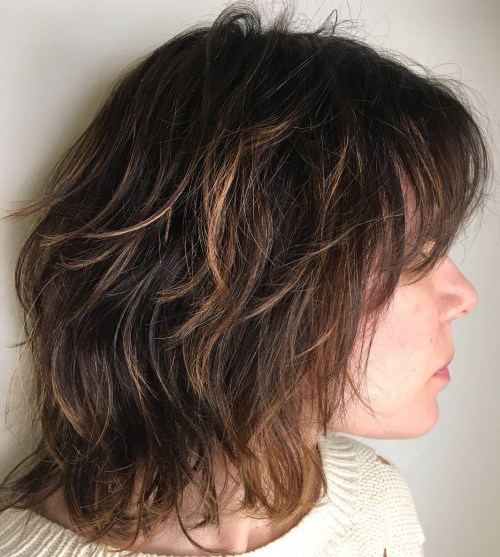 Medium Brown Shag With Caramel Highlights