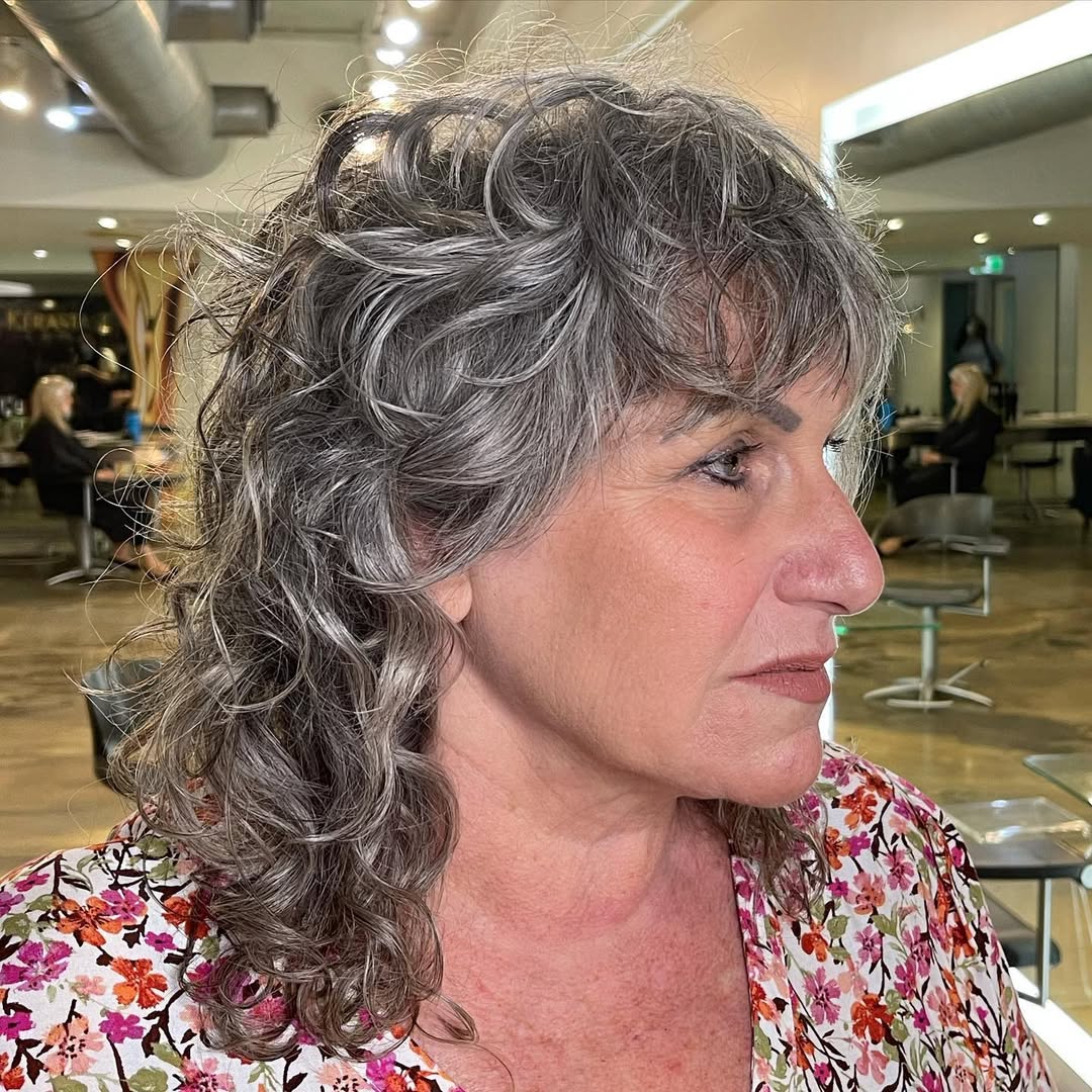 Shoulder-Length Shag Hairdo for Women Over 60