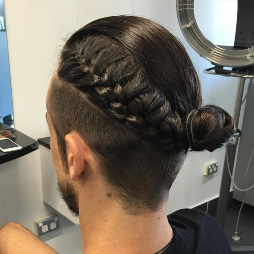 Men Bun with Braid for Undercut