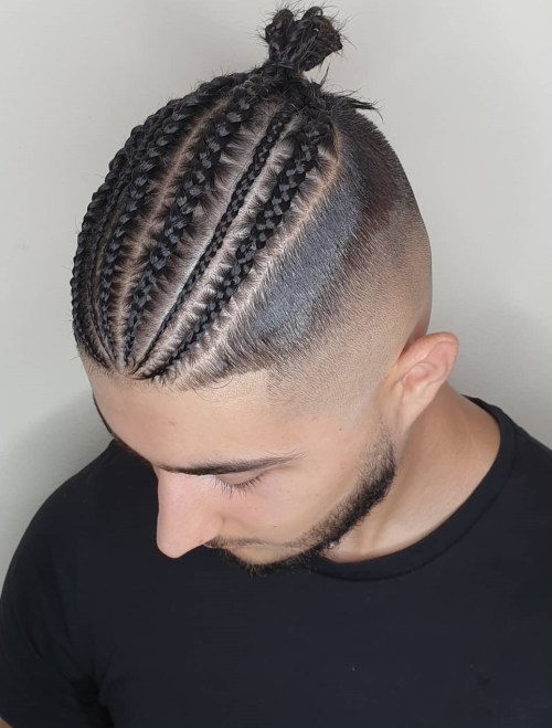Thin Cornrows into Men Bun with Undercut Sides