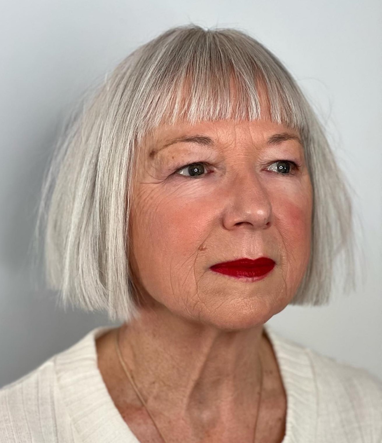 Blunt Bob with Short Bangs for Over with Gray Hair