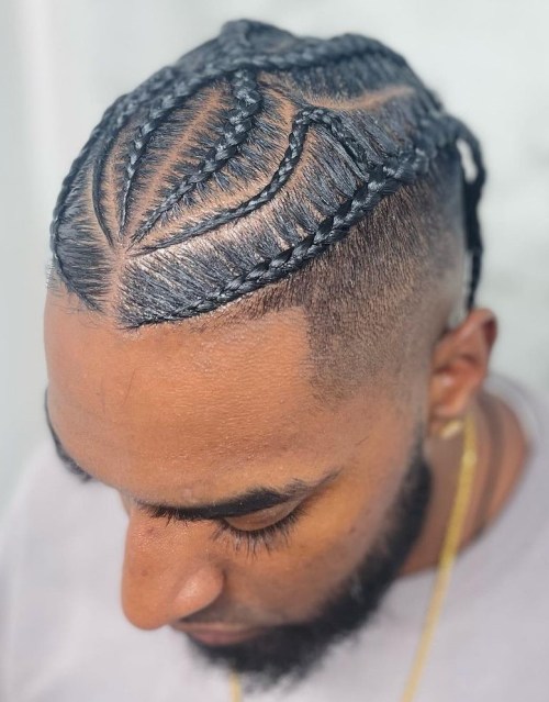 Men's Hairstyle with Braids Design on Crown