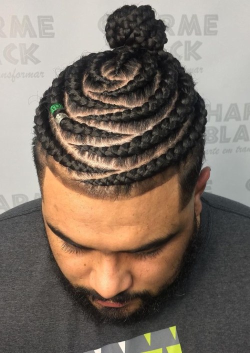 Beard Style with Undercut and Braids into a Bun