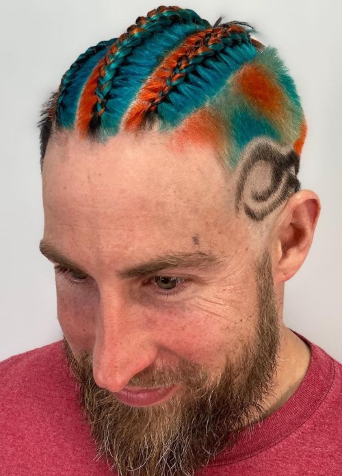 Colored and Braided Fauxhawk and Shaved Design