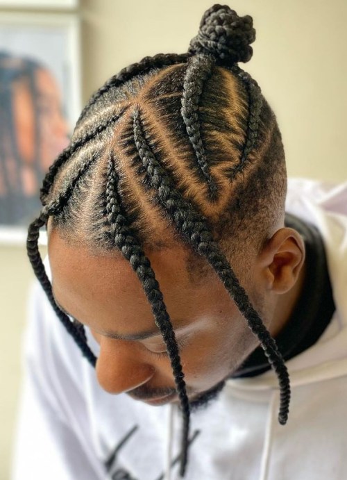 Men Cornrows Going into Two Different Directions