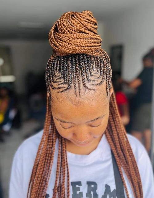Layered Cornrows and Bronze Brown Braids