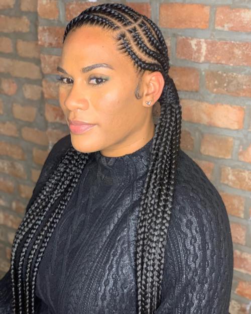 Side-Parted Half Cornrows Half Braids