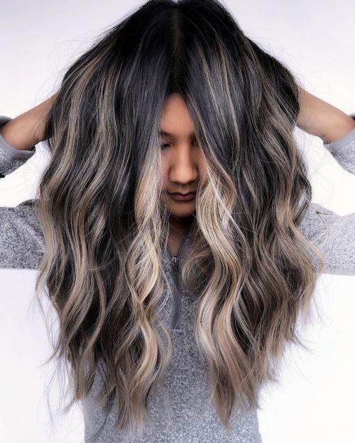 Black Hair With Brown And Dirty Blonde Highlights