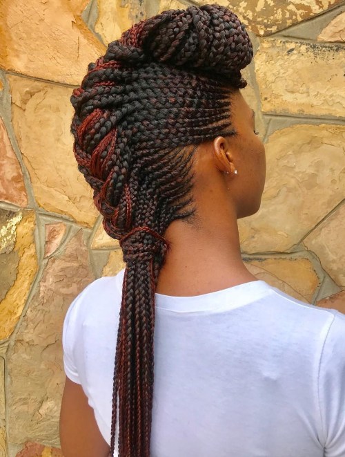 Black Braided Mohawk With Pompadour